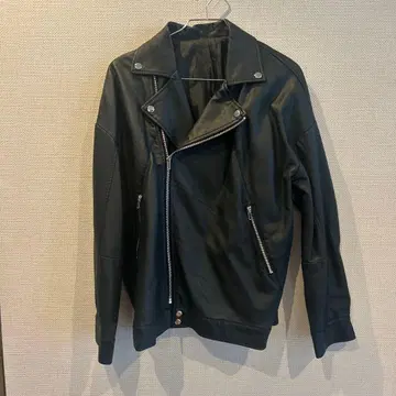 블랙 가죽 더블 라이더 자켓