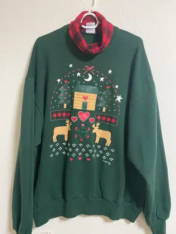 80-90s 카라 부착 맨투맨 크리스마스 디자인 USA 빈티지 XL