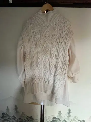 아이보리 케이블 니트 쉬폰 원피스 세트