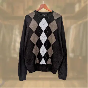 X'mas 세일 DOCKERS 크루넥 니트 아가일 다크 그레이