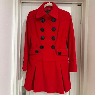 여성용 레드 더블 브레스트 피 코트