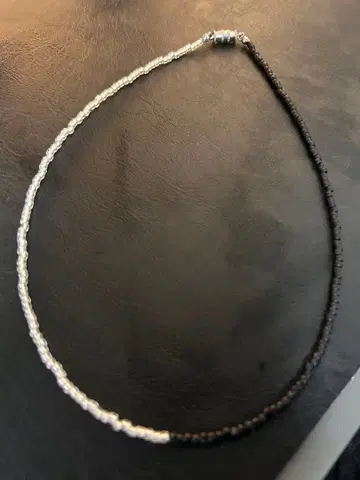 46cm 실버 블랙 비즈 목걸이