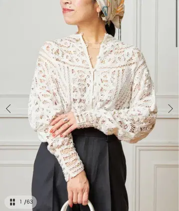 택 포함 새상품 IENA LA BOUCLE 바텐 레이스 블라우스