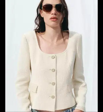 ZARA 텍스처 소재 라운드넥 블레이저 XS