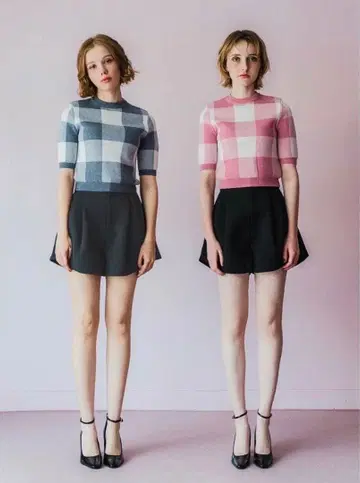 sheller 체크 자카드 니트탑, 그레이