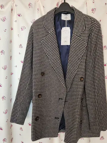 네이비 체크 무늬 테일러드 자켓