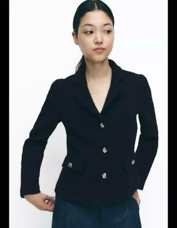 ZARA 블랙 테일러드 자켓 버튼 포함 XS