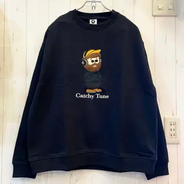 택 포함 새상품 콧수염 자수 맨투맨 아메카지 캐주얼 블랙 L 사이즈