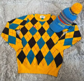 미사용 르꼬끄 아가일 체크 니트 스웨터 골프 여성용