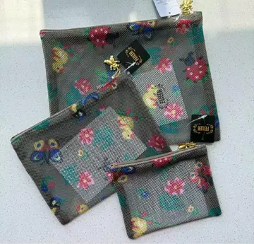 FEILER 꽃과 새 프린트 메쉬 파우치 3종 세트