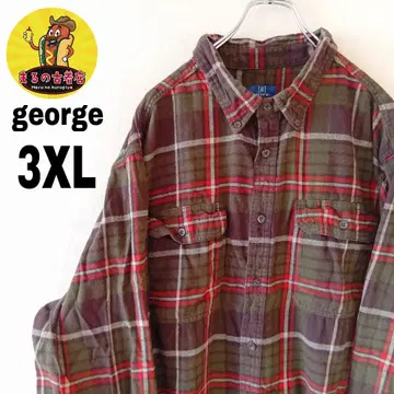 USA 구제 의류 george 플란넬 셔츠 3XL 브라운 카키 체크