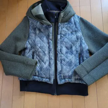 그레이 계열 퀼팅 후드 자켓 데님풍 점퍼