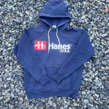 Hanes 네이비 후드 부착 후드티 M