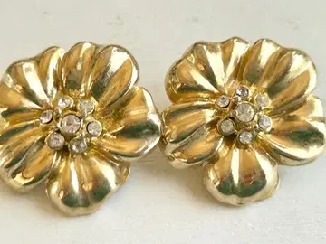 골동품 골드 플라워 꽃 큐빅 vintage 귀찌