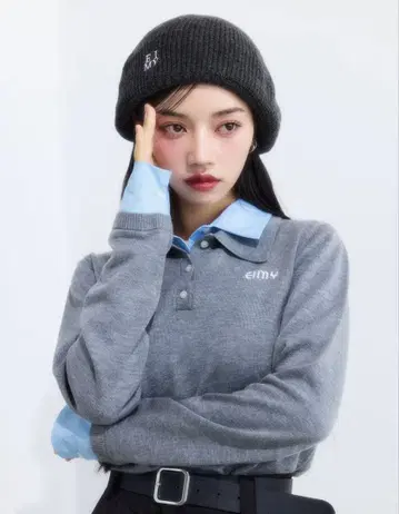 eimy 더블 칼라 디자인 니트