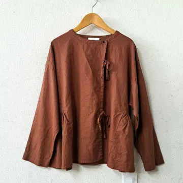 tukuroi 린넨 코튼 리본 블라우스 스파이스 브라운