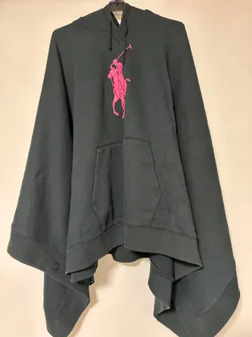 폴로 말 로고 후드 부착 맨투맨 블랙 판초