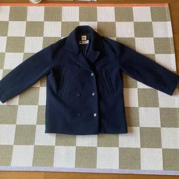 네이비 더블 브레스트 피 코트 울