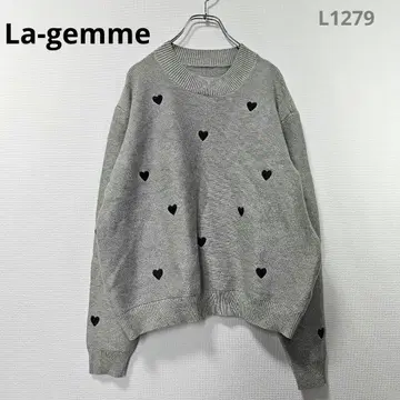 라지엠 니트 스웨터 L 그레이 하트 무늬 루즈핏 귀여운 긴팔