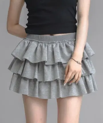 17HR 3단 프릴 미니 스커트 그레이