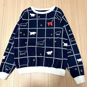 USPP 고양이 패턴 체크 디자인 맨투맨 L