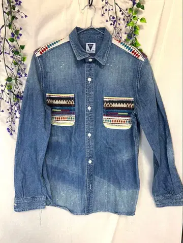 go slow caravan 고슬로우캐러밴 자수 데님 셔츠 L