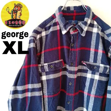 USA 구제 의류 george 플란넬 셔츠 XL 네이비 레드 체크