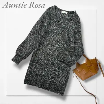 안티로자 튜닉 니트 원피스 블랙 x 화이트 리본 걸리시 성숙/러블리