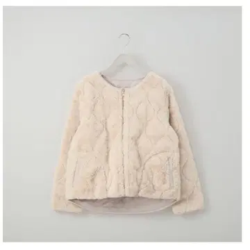 니토리 N+ 리버서블 인조 모피 퀼팅 코트 자켓 아이보리 S