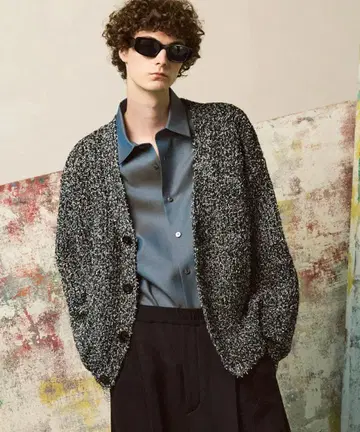 믹스 컬러 팬시얀 니트 가디건