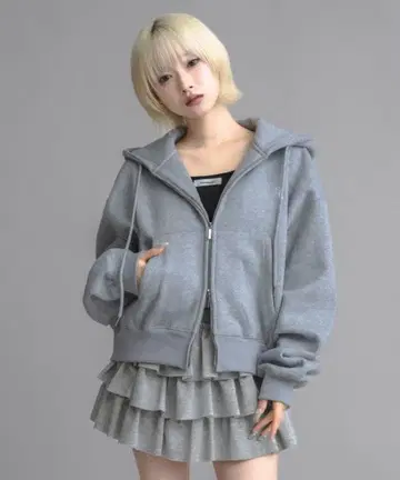 17HR 컴팩트 더블 지퍼 후드티 그레이