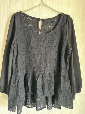 새상품급 중고 CROONA SONG 블랙 레이스 여성용 블라우스 상의
