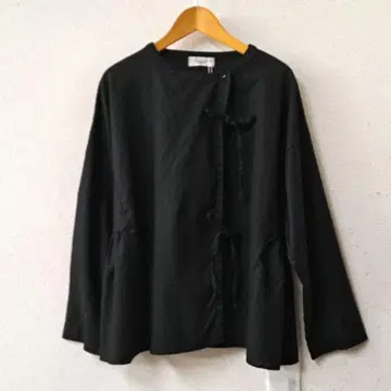 tukuroi 린넨 코튼 리본 블라우스 블랙