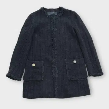 자라 베이직 ( S ) 블랙 트위드 노카라 자켓 프린지 키 후크