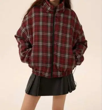 지하인 온라인 리버서블 다운 자켓 체크 무늬 블랙 M