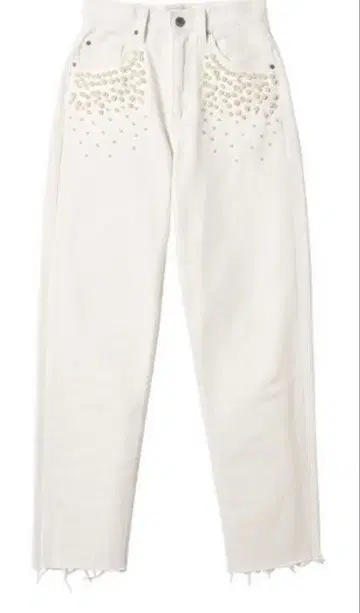 eimy 이스 토이레 화이트 펄 비즈 스트레이트 데님