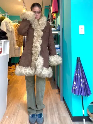 무스탕 코트 브라운 y2k