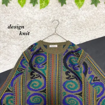 패턴 니트 올 패턴 디자인 니트 작음 구제 의류 더스티 컬러 멋짐