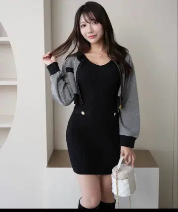 립 서비스 트위드 앙상블 니트 원피스