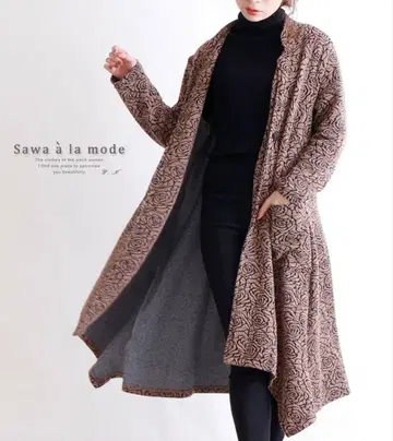 사와라모드 총 꽃무늬 스탠드 카라 비대칭 코트