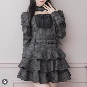 pium 피 초커 프릴 티어드 원피스