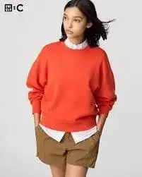 유니클로 스무스 코튼 크루넥 스웨터 오렌지