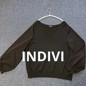INDIVI 소매 쉬폰 이소재 니트 빅 사이즈 48