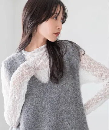 로리즈팜 버튼 샤기 베스트 그레이