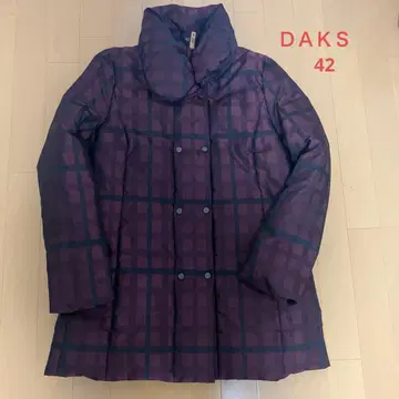 DAKS 버건디 체크 무늬 다운 자켓 42