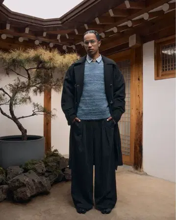 shinzobrand Ukiyo 블랙 플리츠 와이드 레그