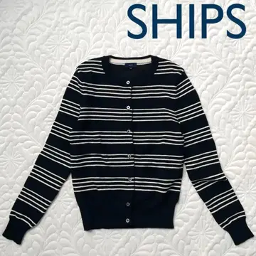 SHIPS 니트 가디건 보더 울 100% 깔끔한 캐주얼