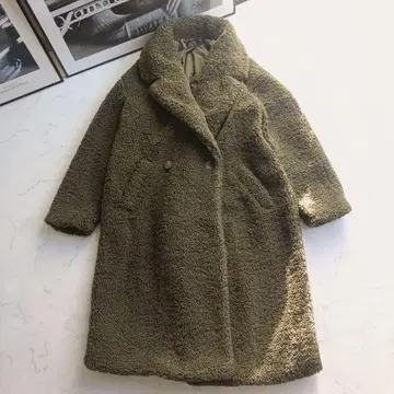 자라 테디베어 코트 보아 롱 기장 더블 브레스트 카키 S