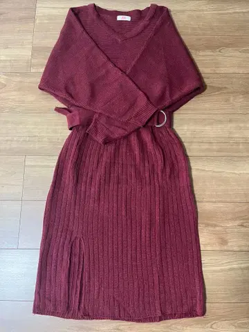 리브 니트 원피스 벨트 포함
