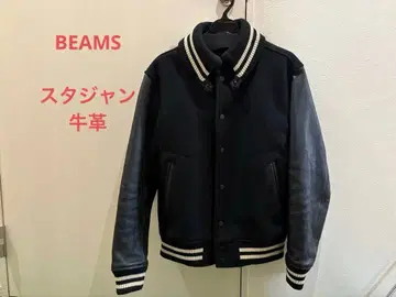 Beams 바시티 자켓 사이즈 S 블랙 소가죽